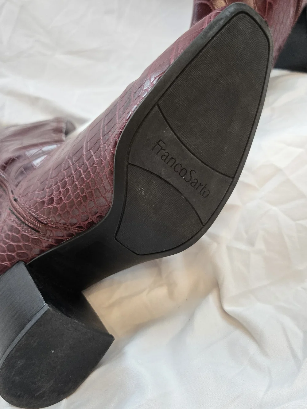 Franco Sarto Women's Knee High Boots Size 11 Burgundy Croc Embossed Block Heel